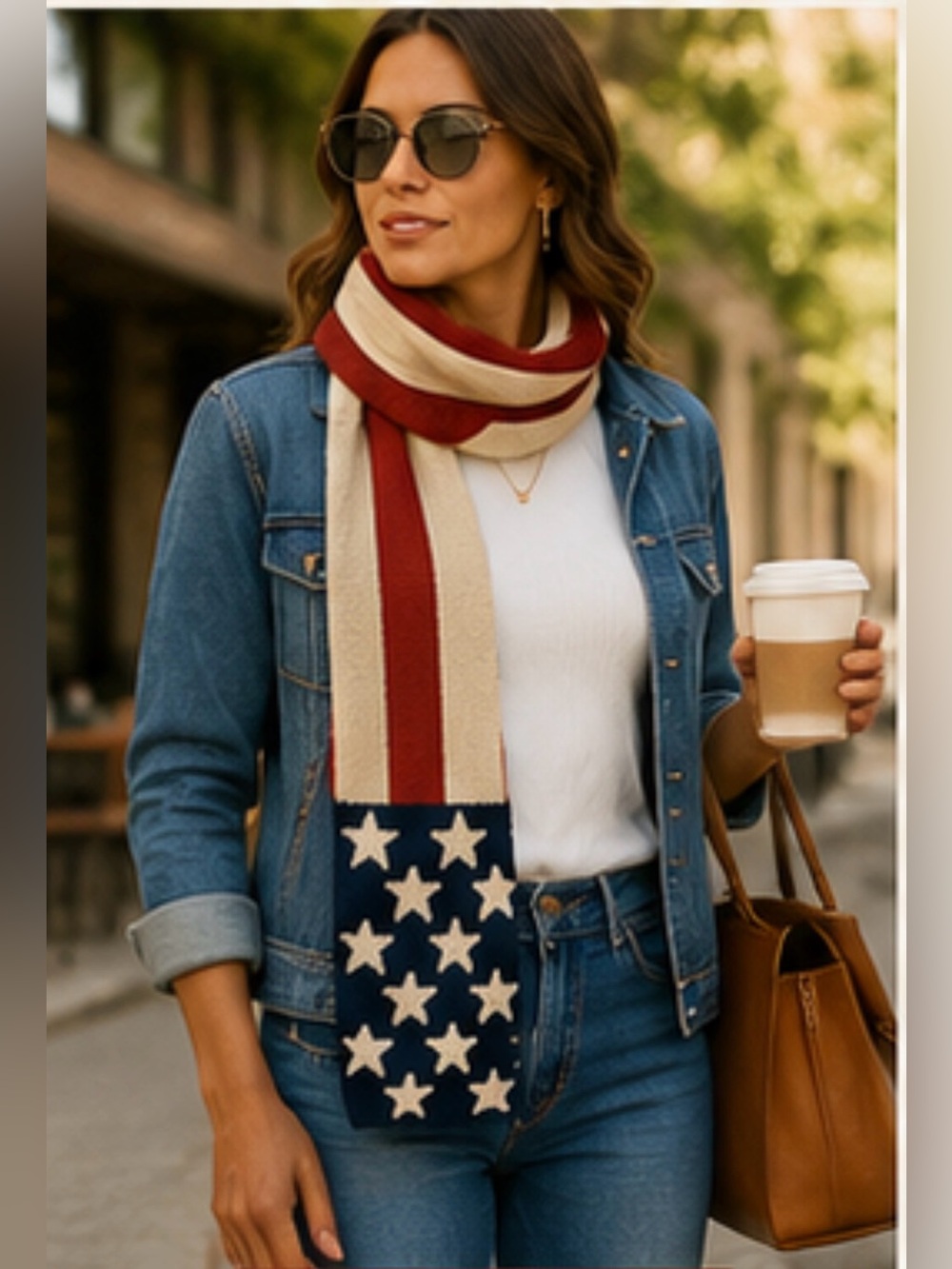 Americana Knit Flag Scarf Red White Blue Stars Stripes Cozy Winter Unisex